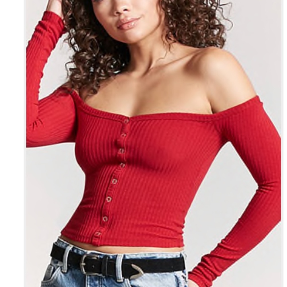 Red off the shoulder crop top - Forever 21